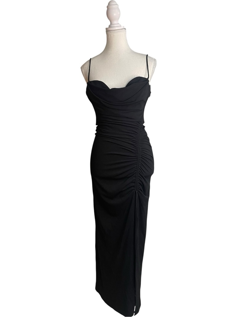 Zara Draped Slip Midi Dress Black